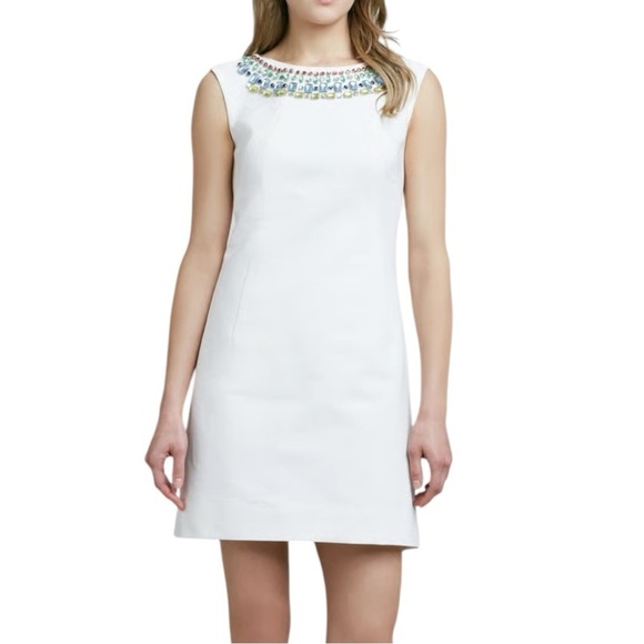 Shoshanna Embellished Sleeveless Cotton Shift Dress - White - Size 8 - NWT - Picture 1 of 9